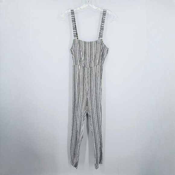 Amuse Society Jumpsuit S Lookout White Grey Stripe Open Tie Back Strappy Cropped - Picture 4 of 15